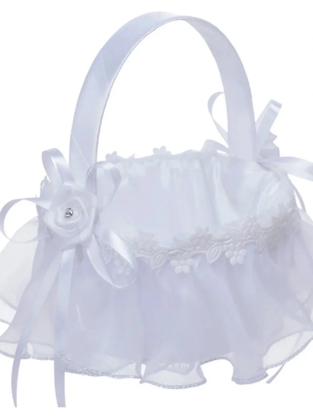 White Satin Flower Girl Basket